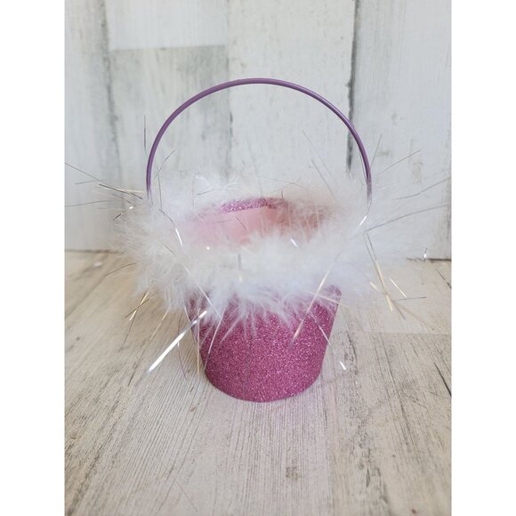 Miniature pink glitter poofy bucket pail home decor - Picture 2 of 7
